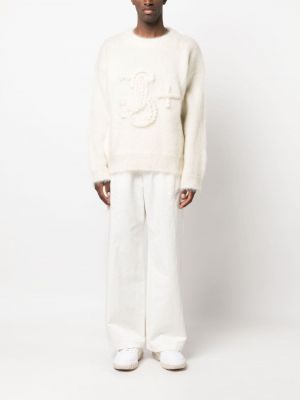 Mohérový svetr s výšivkou Jil Sander bílý