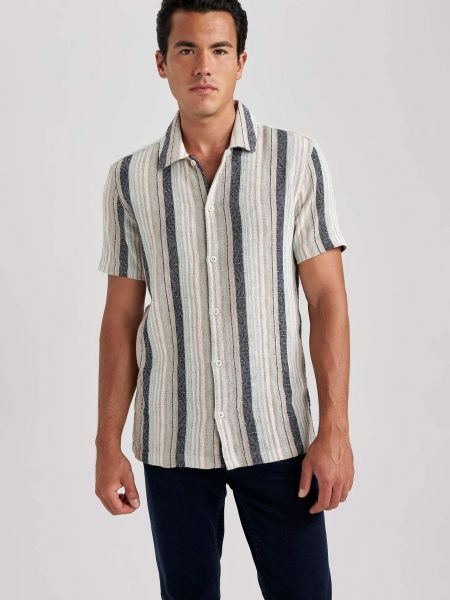 Pruhovaná bavlněná košile s krátkými rukávy Defacto