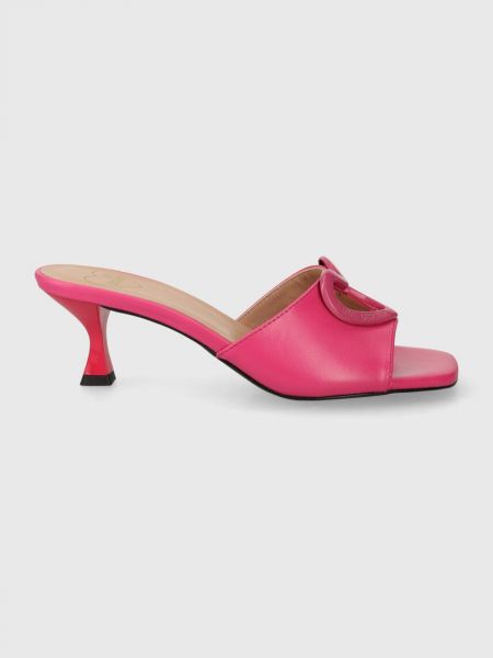 Sandale din piele cu toc Love Moschino roz