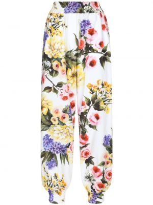 Kokvilnas treniņtērpa bikses ar ziediem ar apdruku Dolce & Gabbana balts