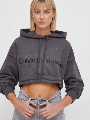 Суичър с качулка с апликация Calvin Klein Jeans сиво