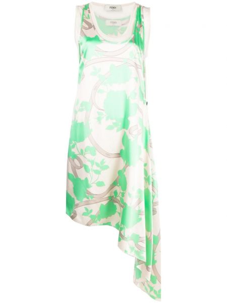 Svilena haljina s cvjetnim printom s draperijom Fendi