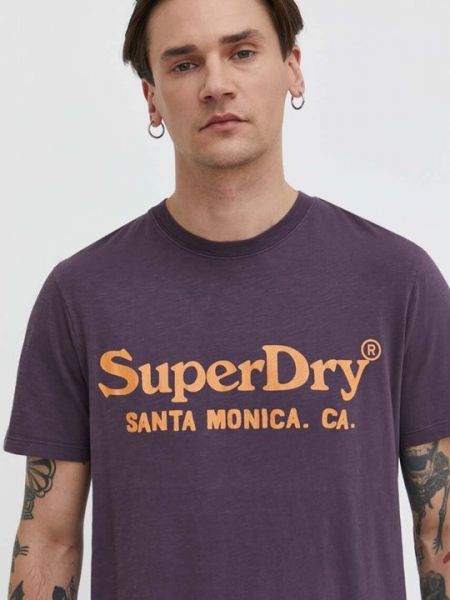 Хлопковая футболка Superdry фиолетовая