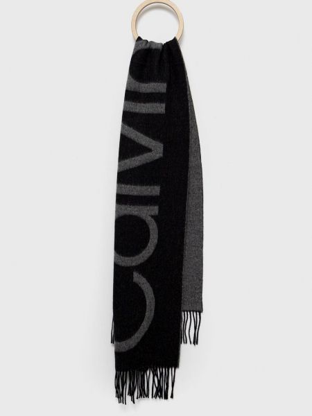Вълнен шал с принт Calvin Klein черно