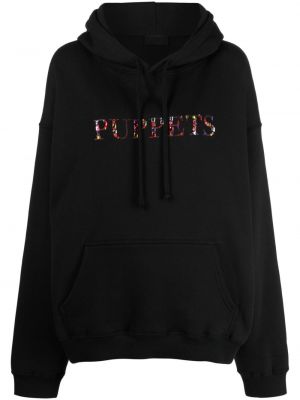 Pamučna hoodie s kapuljačom s kristalima Puppets And Puppets crna
