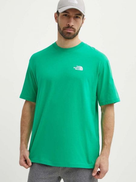 Bavlněné tričko s aplikacemi The North Face zelené