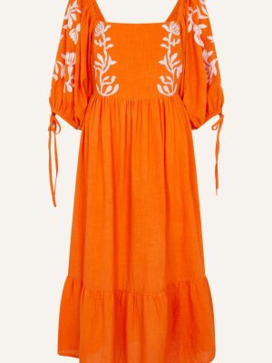 Платье миди с вышивкой с принтом с пышными рукавами Accessorize оранжевое