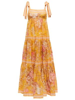 Rochie lunga din bumbac cu model floral Zimmermann galben