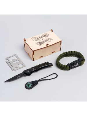 Набор подарочный браслет, карта выживания, компас, нож настоящий мужчина