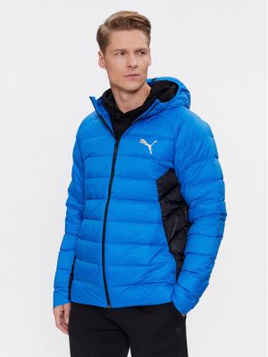 Slim fit prošívaná péřová bunda s kapucí Puma modrá