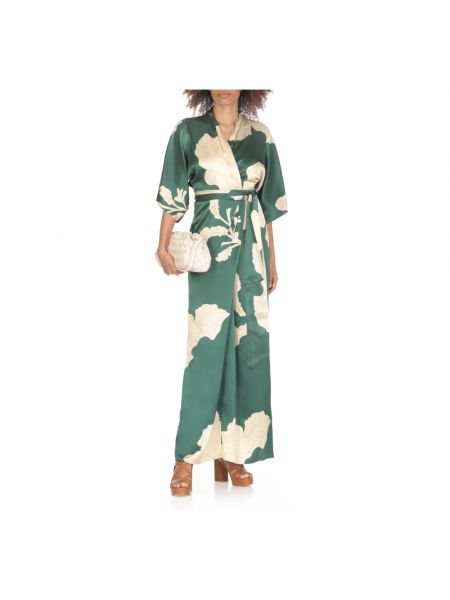 Vestido ajustado de seda de flores con estampado Antonelli Firenze verde