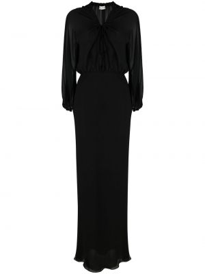 Prozorna svilena dolga obleka Saint Laurent črna