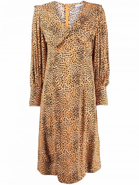 Robe à imprimé à imprimé léopard en crêpe Ganni orange