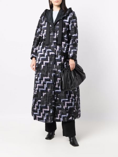 Abrigo con capucha con estampado Emporio Armani negro