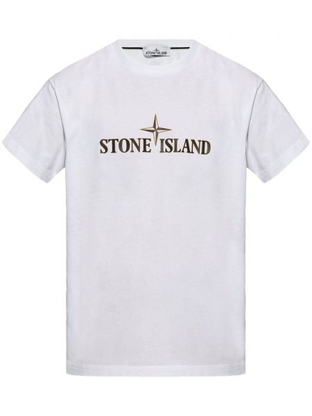 Painettu puuvilla t-paita Stone Island valkoinen