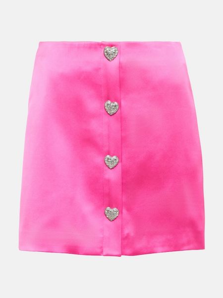 Satynowa mini spódniczka z kryształkami Self-portrait różowa