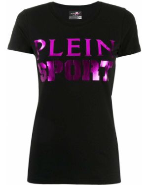 Спортивна футболка з логотипом металік Plein Sport, чорна