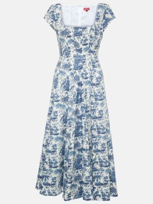Φλοράλ βαμβακερή μίντι φόρεμα Staud μπλε