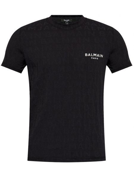 Majica s printom s okruglim izrezom Balmain crna