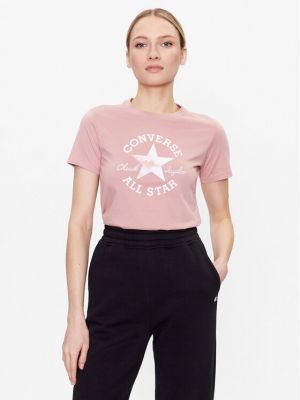Csillag mintás virágos slim fit póló Converse rózsaszín