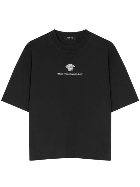 Памучна тениска с принт Versace черно
