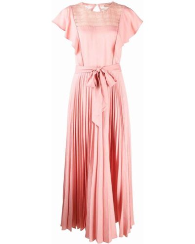Кружевное ажурное платье макси на шнуровке Twinset, розовый