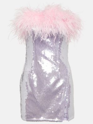 Платье мини с пайетками с перьями Self-portrait фиолетовое