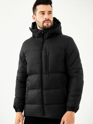 Зимно палто с качулка River Club черно