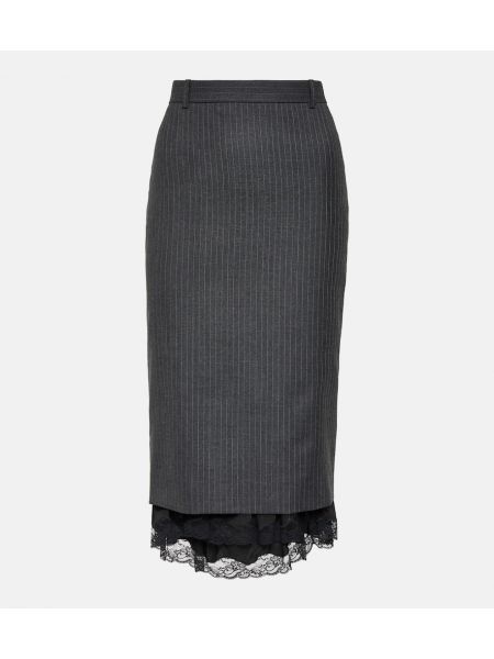 Pruhovaná vlnená midi sukňa Balenciaga sivá