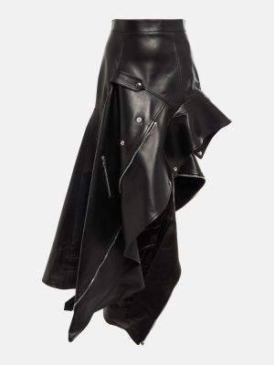 Asymetrická kožená sukňa Alexander Mcqueen čierna