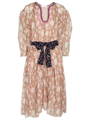 Pamučna svilena midi haljina s printom Chloé ružičasta