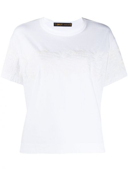 Camiseta con bordado de flores manga corta Sacai blanco