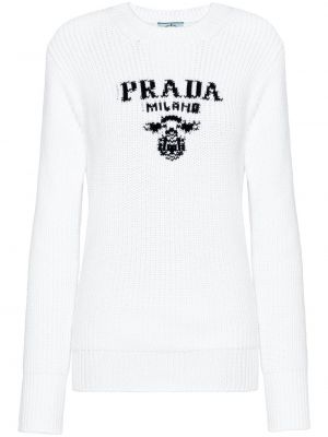 Sweter bawełniany z nadrukiem z okrągłym dekoltem Prada