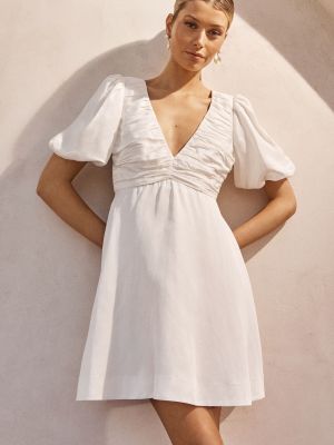 Льняное платье мини с v-образным вырезом Forever New белое