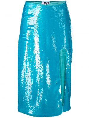 Midi sijonas su blizgučiais Ganni mėlyna