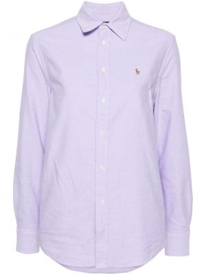 Памучна риза бродирана Polo Ralph Lauren виолетово