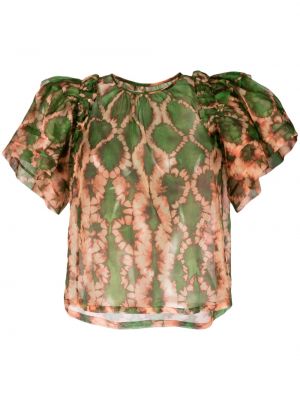 Прозрачна копринена блуза с принт Ulla Johnson зелено