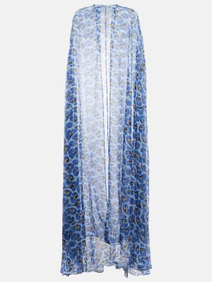 Kvetinové hodvábne dlouhé šaty Carolina Herrera modrá