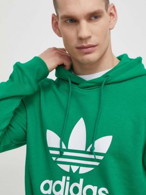 Памучен суичър с качулка с принт Adidas Originals зелено
