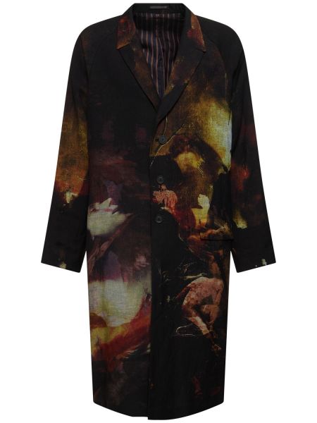 Lněný kabát Yohji Yamamoto černý