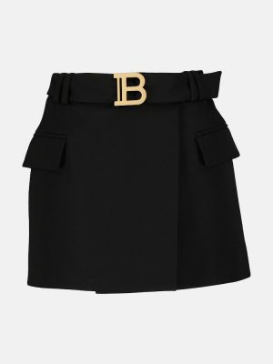 Vlněné mini sukně s nízkým pasem Balmain černé