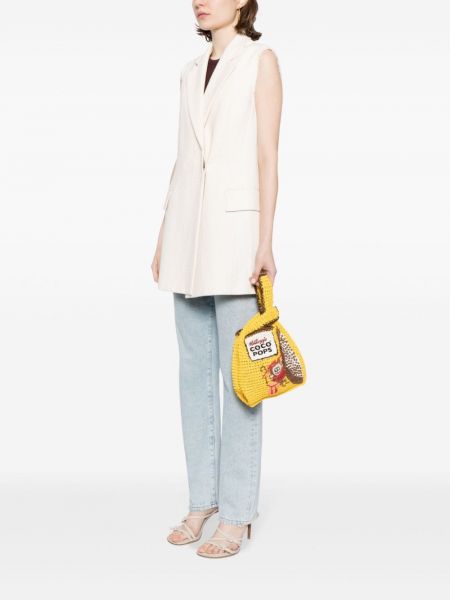 Shopper kabelka s výšivkou Anya Hindmarch žlutá