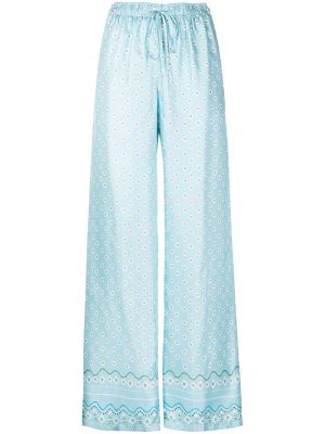 Květinové hedvábné rovné kalhoty Ermanno Scervino - modrá