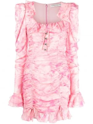 Копринена мини рокля с волани с tie-dye ефект Alessandra Rich розово