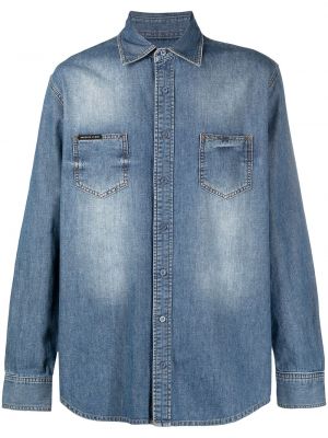 Pérová košeľa na gombíky Philipp Plein modrá