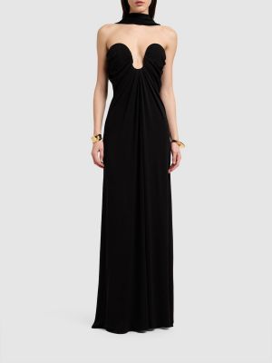 Viskózové hedvábné dlouhé šaty Saint Laurent černé