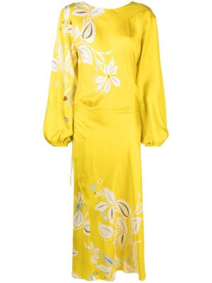 Jedwabna sukienka midi w kwiatki z nadrukiem Dorothee Schumacher żółta