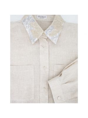 Blusa con bordado de lino Brunello Cucinelli blanco