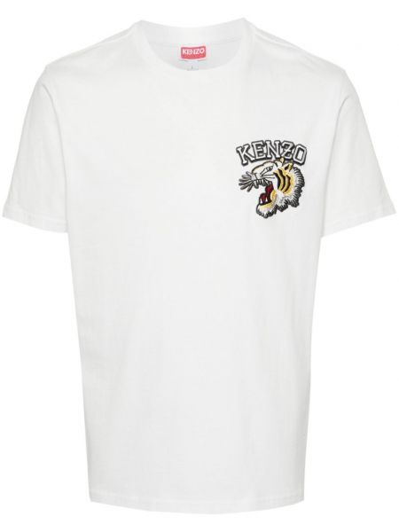 T-shirt di cotone a righe tigrate Kenzo bianco