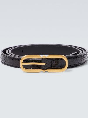 Kožený pásek s hadím vzorem Saint Laurent černý